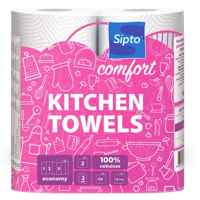 СИПТО Deco Sipto Полотенца бумажные кухонные Comfort 2хслойные 108листов 1х2 рулона