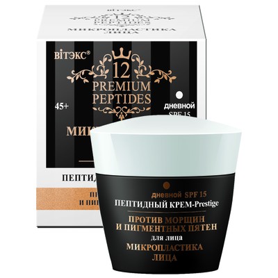 Витэкс 12 Premium Peptides Микропластика лица Крем-Prestige для лица пептидный 45+ ПРОТИВ МОРЩИН И ПИГМЕНТНЫХ ПЯТЕН дневной SPF15 45мл