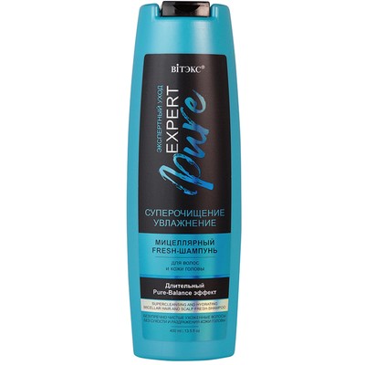 Витэкс EXPERT PURE fresh-шампунь для волос и кожи головы мицеллярный СУПЕРОЧИЩЕНИЕ и УВЛАЖНЕНИЕ 400 мл