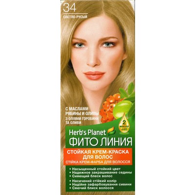 Фито линия Herb's Planet Фито линия Крем-краска Herbs Planet стойкая для волос тон 34 Светло-русый