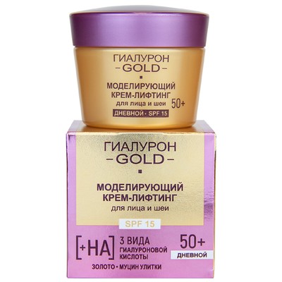 Витэкс ГИАЛУРОН GOLD Крем-лифтинг для лица и шеи моделирующий SPF 15, дневной 50+  45 мл